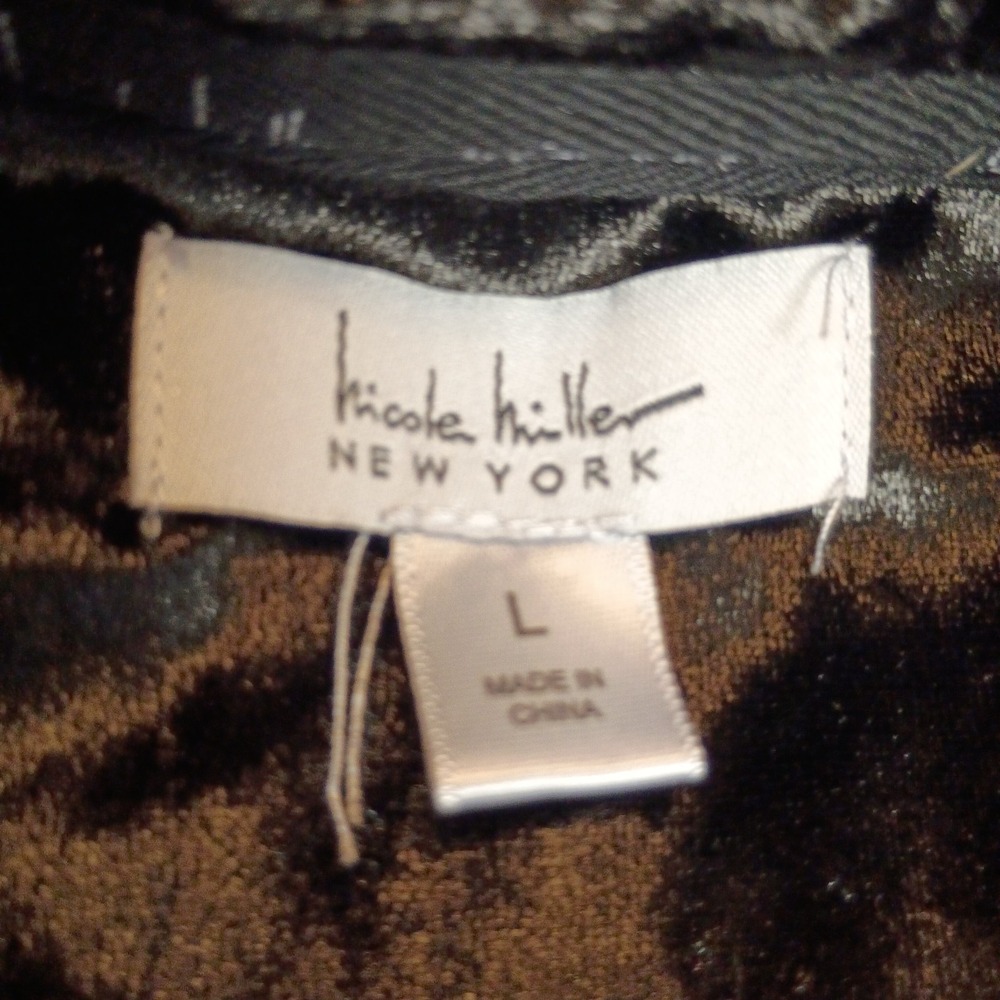 Nicole Miller New York Women L Black Velour Pajama Set Button Front Long Sleeve